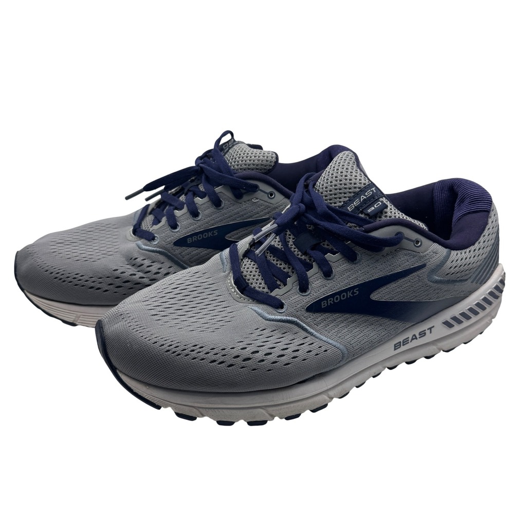 Brooks Beast 20 Running Shoes Grey Navy Blue Men's 10.5 2E Wide 1103272E491